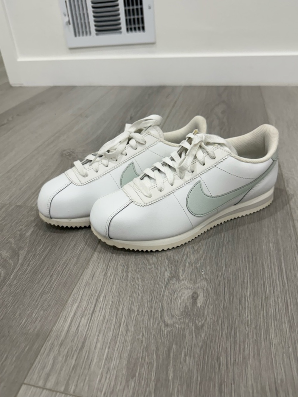 SOLD - Nike White Sneakers with Mint Green Swoosh